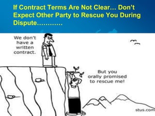 If Contract Terms Are Not Clear… Don’t
Expect Other Party to Rescue You During
Dispute…………
 