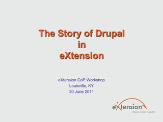 The Story of DrupalineXtension,[object Object],eXtension CoP Workshop,[object Object],Louisville, KY,[object Object],30 June 2011,[object Object]
