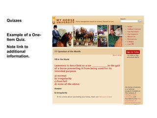 Quizzes Example of a One-Item Quiz. Note link to additional information.   
