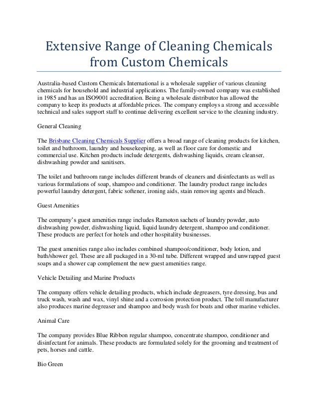 Extensive range of cleaning chemicals from custom chemicals