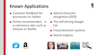 Known Applications
■ Customer feedback for
businesses on Twitter
■ Online recommenders in
e-commerce sites such as
Amazon ...