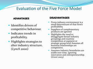  The Five Forces Framework (Johnson et al. 2008: 60)Potential entrantsCompetitive rivalryBuyersSuppliersSubstitutes