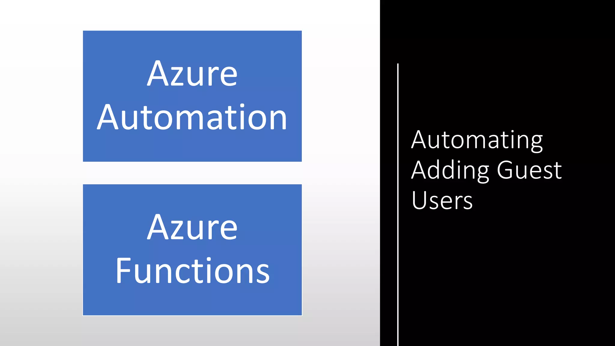 Automating
Adding Guest
Users
Azure
Automation
Azure
Functions
 
