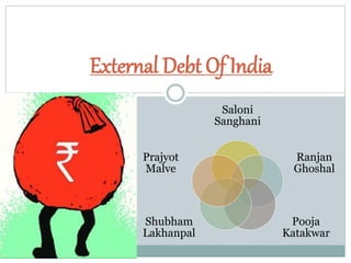 External Debt Of India
Saloni
Sanghani
Ranjan
Ghoshal
Pooja
Katakwar
Shubham
Lakhanpal
Prajyot
Malve
 