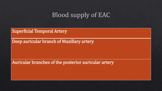 Superficial Temporal Artery
Deep auricular branch of Maxillary artery
Auricular branches of the posterior auricular artery
 