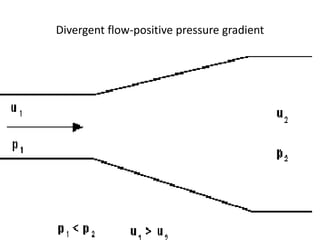 Divergent flow-positive pressure gradient
 