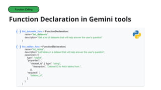 Function Declaration in Gemini tools
Function Calling
 