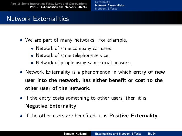Externalities and network effects (examples, laws and interpretations)