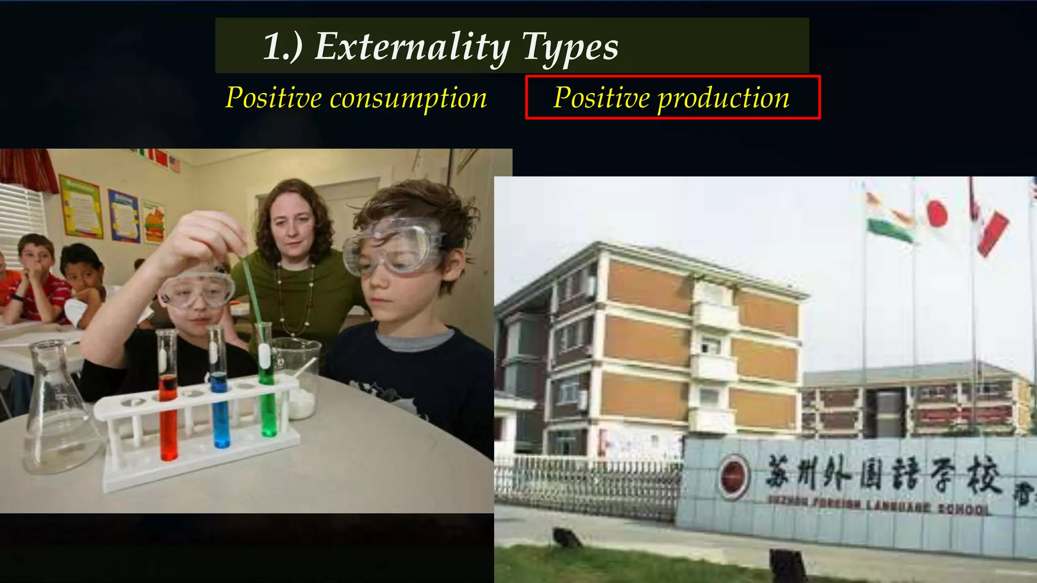 Positive consumption Positive production
1.) Externality Types
 