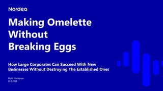 Making Omelette
Without
Breaking Eggs
How Large Corporates Can Succeed With New
Businesses Without Destroying The Established Ones
Matti Honkanen
22.2.2018
 