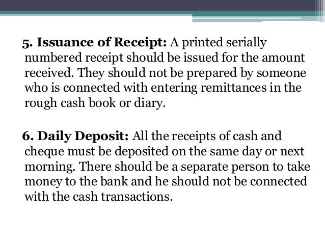 internal check regarding cash receipts and cash payment