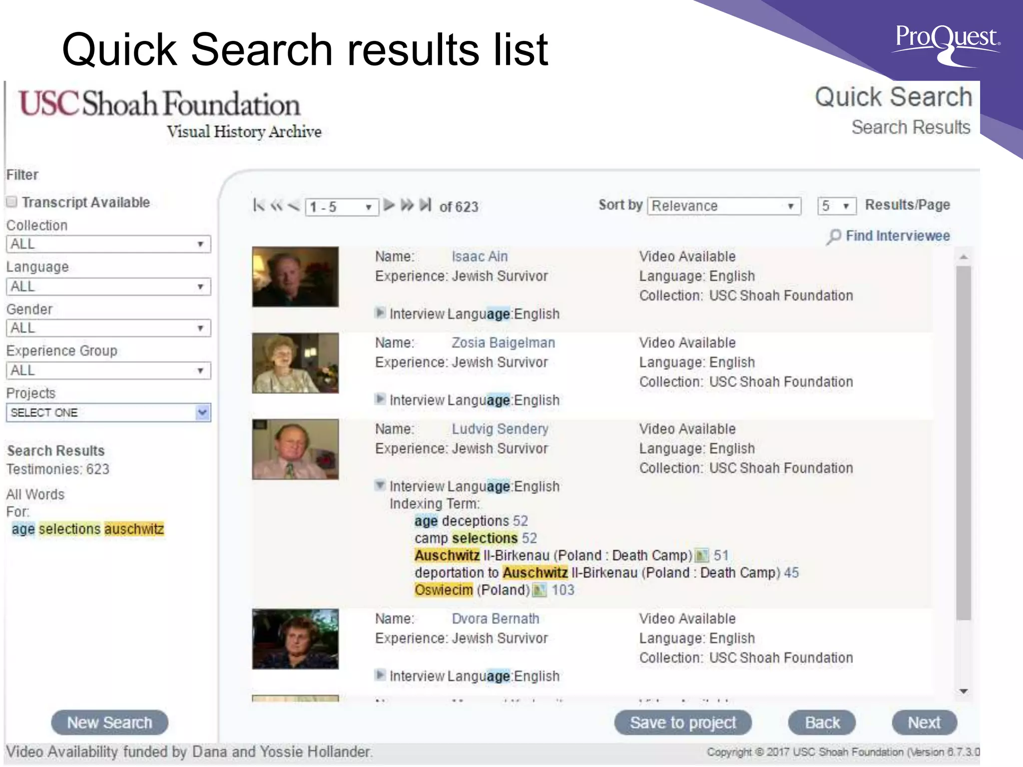 Quick Search results list
 