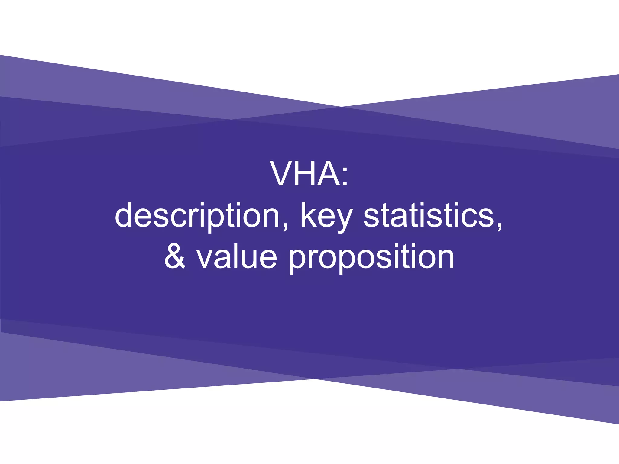 VHA:
description, key statistics,
& value proposition
 