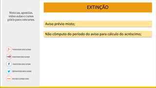 EXTINÇÃO
Aviso prévio misto;
Não cômputo do período do aviso para cálculo do acréscimo;
 