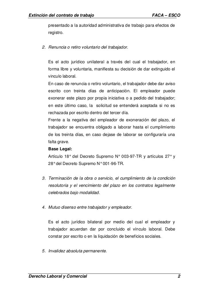 Extinción del Contrato de Trabajo