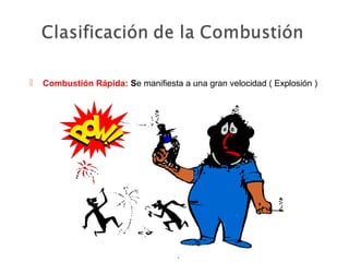  Combustión Rápida: Se manifiesta a una gran velocidad ( Explosión )
 