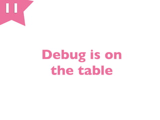11
Debug is on
the table
 