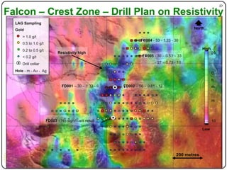 27"

Falcon – Crest Zone – Drill Plan on Resistivity
                                           North




                                                 High
                                                        20




                                                        O
                                                        h
                                                        m
                                                        .
                                                        m




                                                        10

                                                 Low




                                    200 metres
 