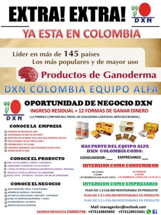 DXN COLOMBIA EQUIPO ALFA OPORTUNIDAD DE NEGOCIO EN COLOMBIA Y EL MUNDO