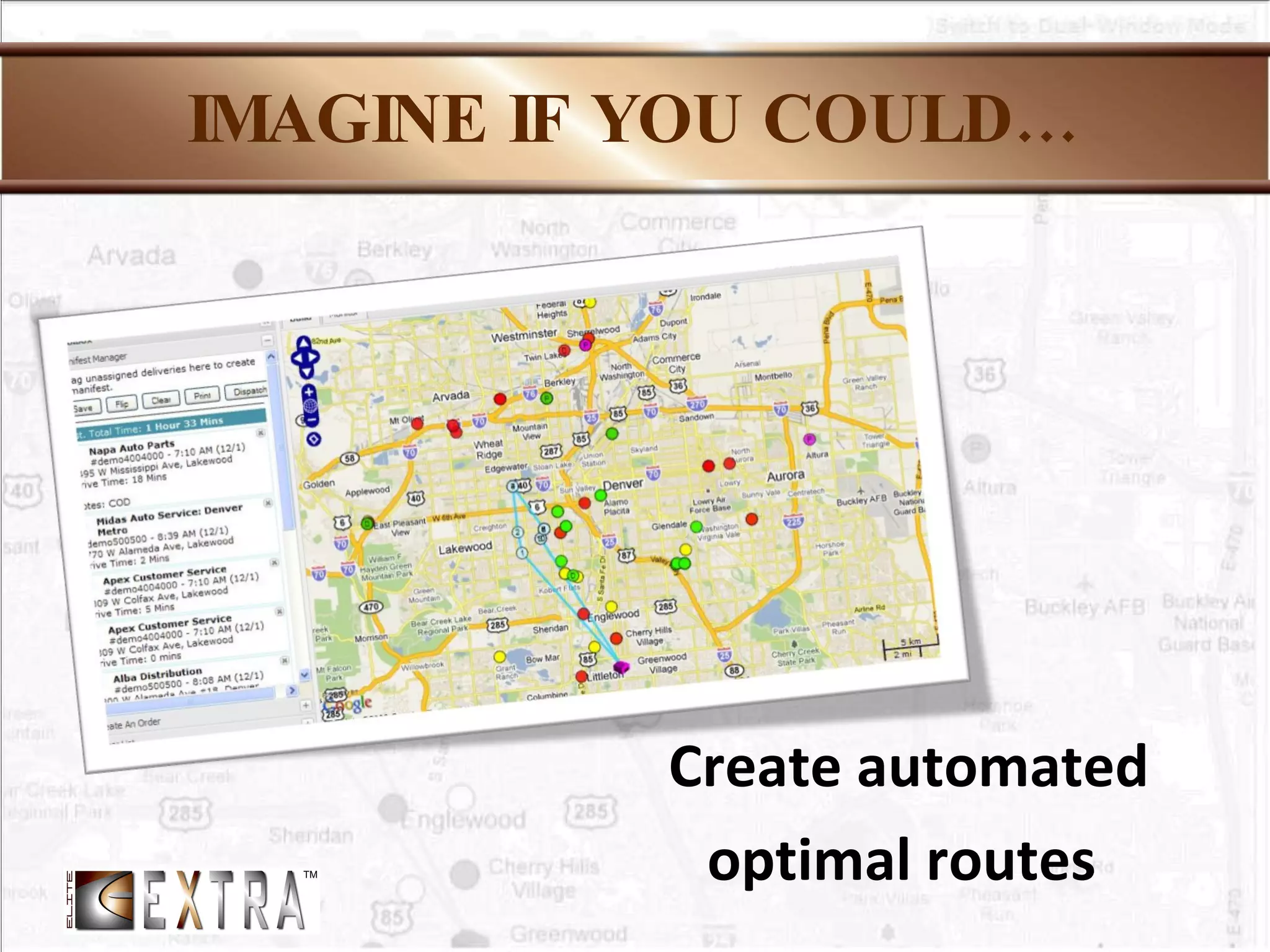 IMAGINE IF YOU COULD… Create automated optimal routes  