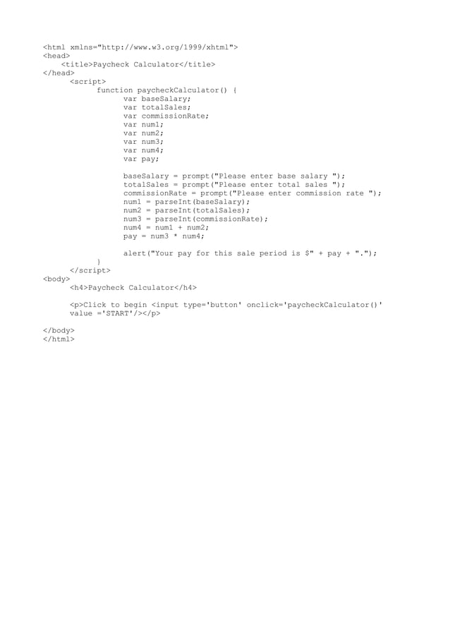 Paycheck Calculator Code - Intro to Programming Logic | PDF