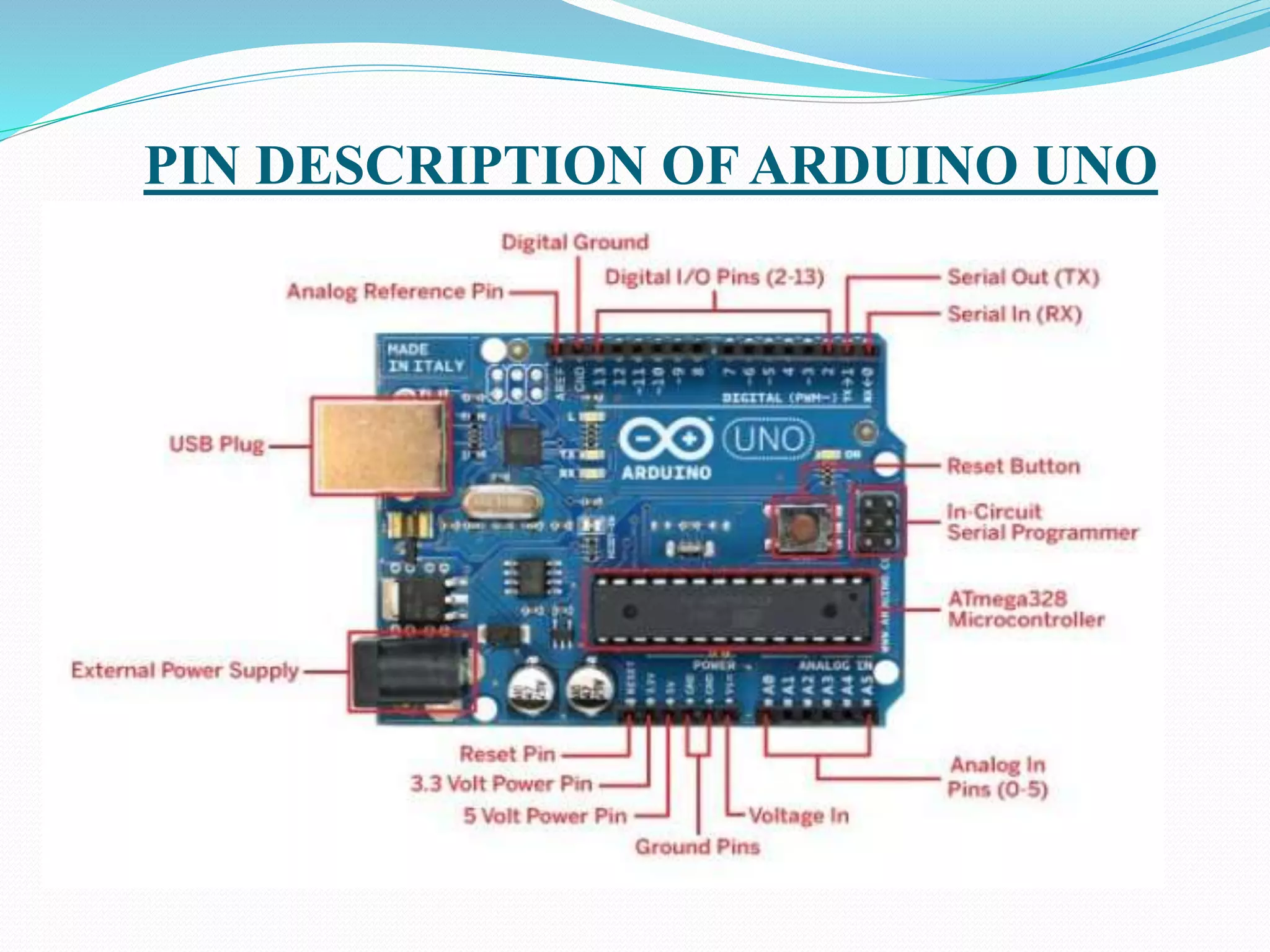 PIN DESCRIPTION OF ARDUINO UNO
 