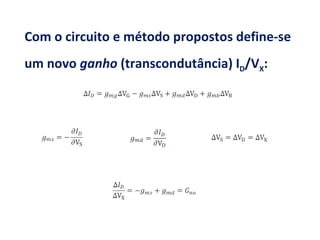 Com o circuito e método propostos define-se um novo  ganho  (transcondutância) I D /V X : 