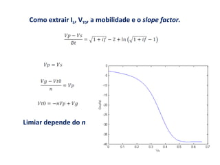 Como extrair I S , V T0 , a mobilidade e o  slope factor. Limiar   depende do  n 