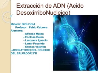 Extracción de ADN (Acido
DesoxirriboNucleico)
 