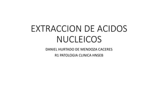 EXTRACCION DE ACIDOS
NUCLEICOS
DANIEL HURTADO DE MENDOZA CACERES
R1 PATOLOGIA CLINICA HNSEB
 