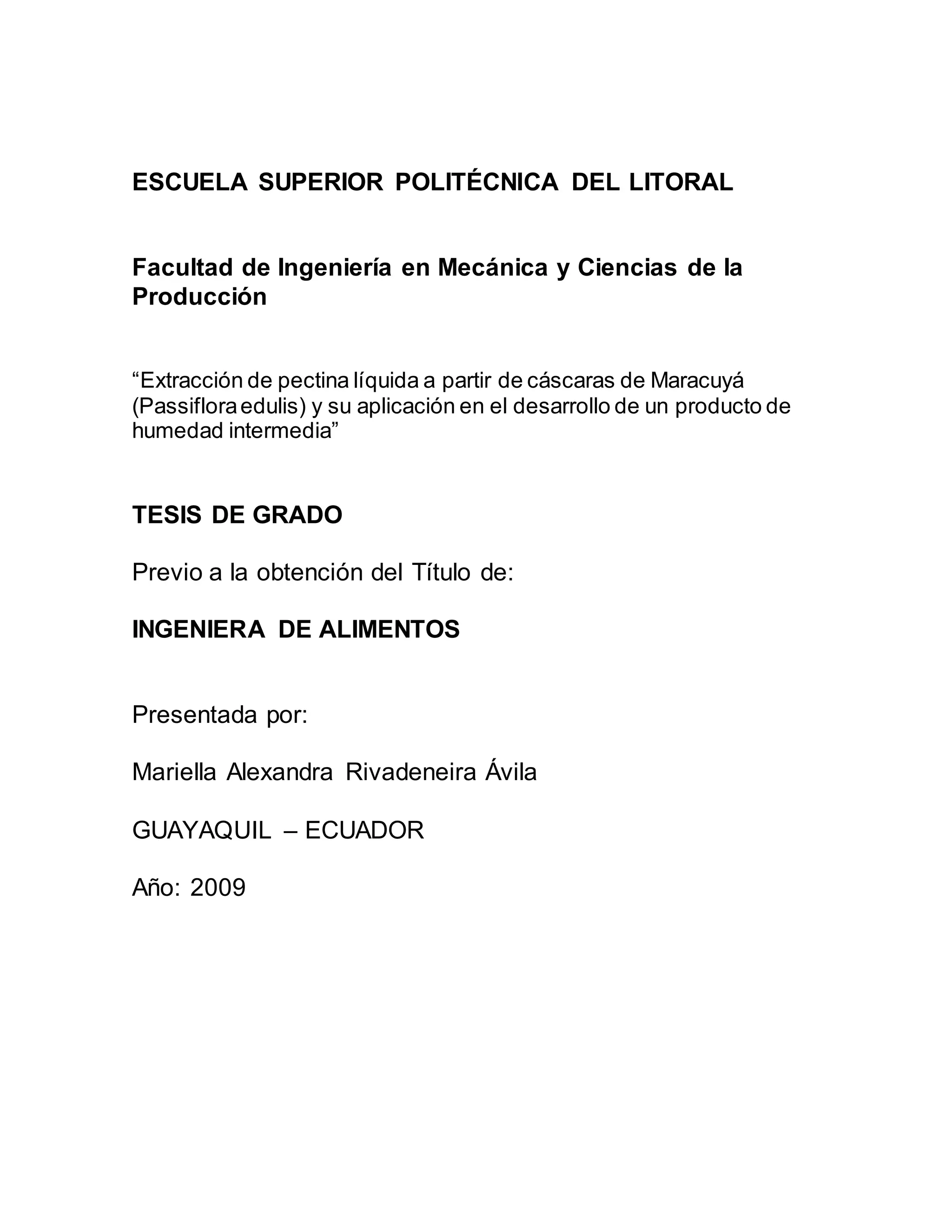 Extraccion de pectina liquida a partir de la cascara de maracuya