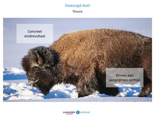 Gewaagd doel
                   Theorie




  Concreet
eindresultaat




                                   Binnen een
                               aangegeven termijn




                                                    15
 