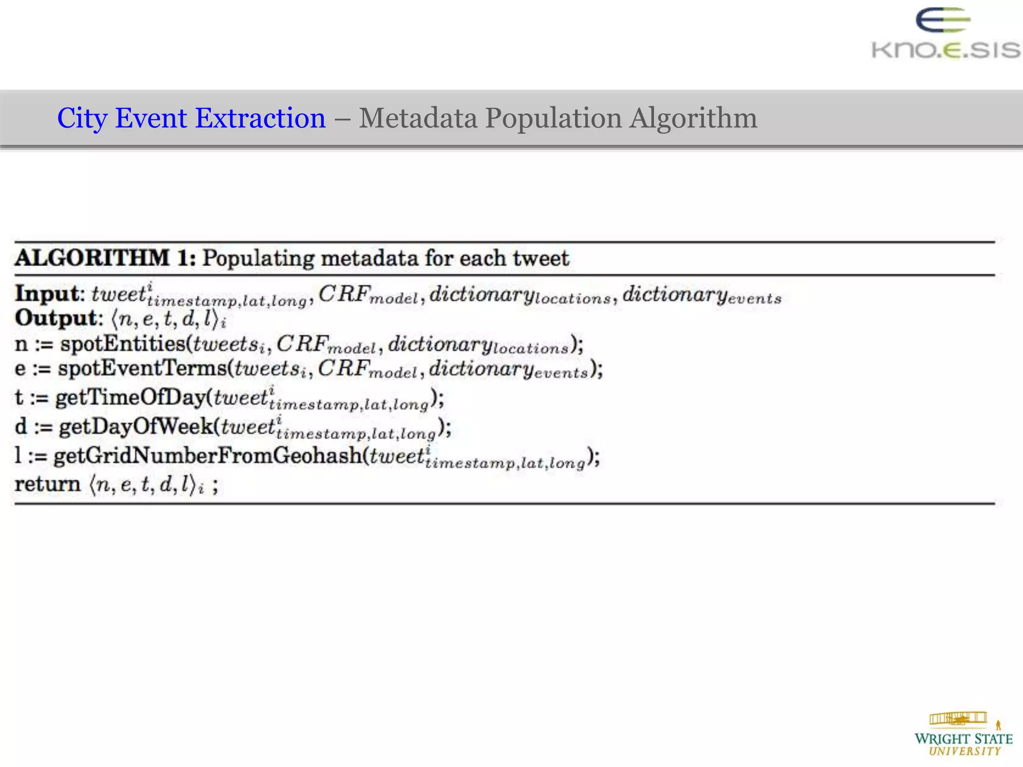 City Event Extraction – Metadata Population Algorithm
 