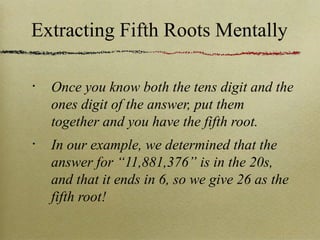 Extracting Fifth Roots Mentally | PPT