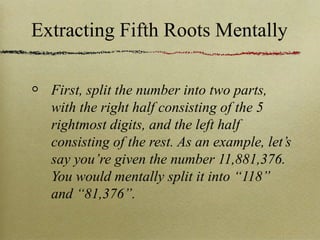 Extracting Fifth Roots Mentally | PPT