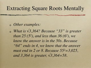 Extracting Square Roots Mentally | KEY | Science