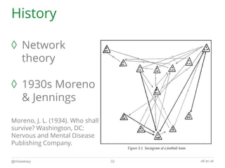 alt.ac.uk
History
◊ Network
theory
◊ 1930s Moreno
& Jennings
Moreno, J. L. (1934). Who shall
survive? Washington, DC:
Nerv...