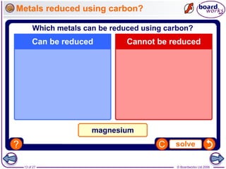 © Boardworks Ltd 2006
13 of 27
Metals reduced using carbon?
 