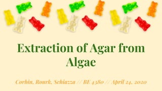 Extraction of Agar from
Algae
Corbin, Rourk, Schiazza // BE 4380 // April 24, 2020
 