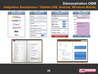 29
Démonstration OBM
Intégration Smartphone / Tablette (iOS, Androïd, Windows Mobile)
 