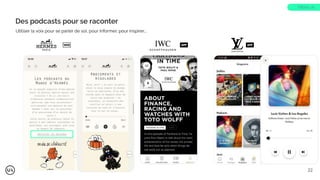 Des podcasts pour se raconter
Utiliser la voix pour se parler de soi, pour informer, pour inspirer….
WEB APP APP
TREND 28
22
 