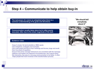 Step 4 – Communicate to help obtain buy-in
“We should tell
everybody
about it”
The real power of a vision is unleashed whe...