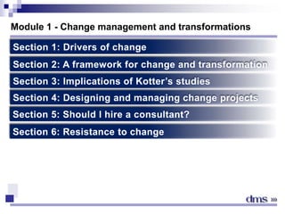 Module 1 - Change management and transformations
Section 1: Drivers of change
Section 2: A framework for change and transf...