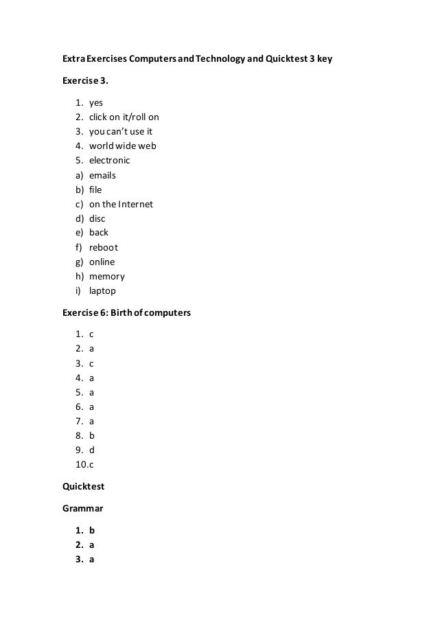 Extra Exercises Computers And Technology