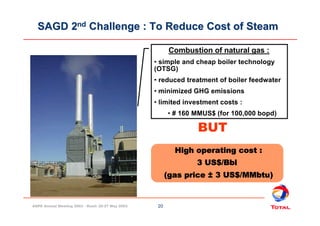 SAGD 2nd Challenge : To Reduce Cost of Steam 
ASPO Annual Meeting 2003 - Rueil- 26-27 May 2003 20 
Combustion of natural g...
