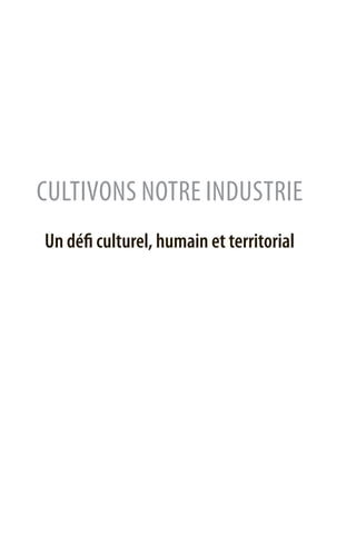 CULTIVONS NOTRE INDUSTRIE
Un défi culturel, humain et territorial
 