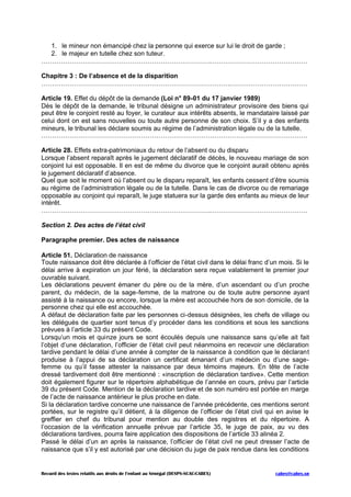 Recueil des textes relatifs aux droits de l’enfant au Sénégal (DESPS-SCAC-CABEX) cabex@cabex.sn
1. le mineur non émancipé ...