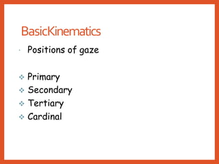 BasicKinematics
 Positions of gaze
 Primary
 Secondary
 Tertiary
 Cardinal
 