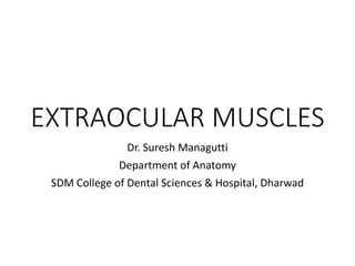 EXTRAOCULAR MUSCLES
Dr. Suresh Managutti
Department of Anatomy
SDM College of Dental Sciences & Hospital, Dharwad