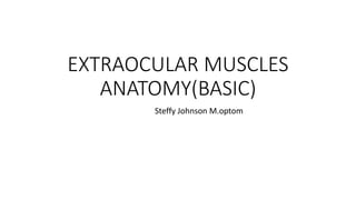 EXTRAOCULAR MUSCLES
ANATOMY(BASIC)
Steffy Johnson M.optom
 
